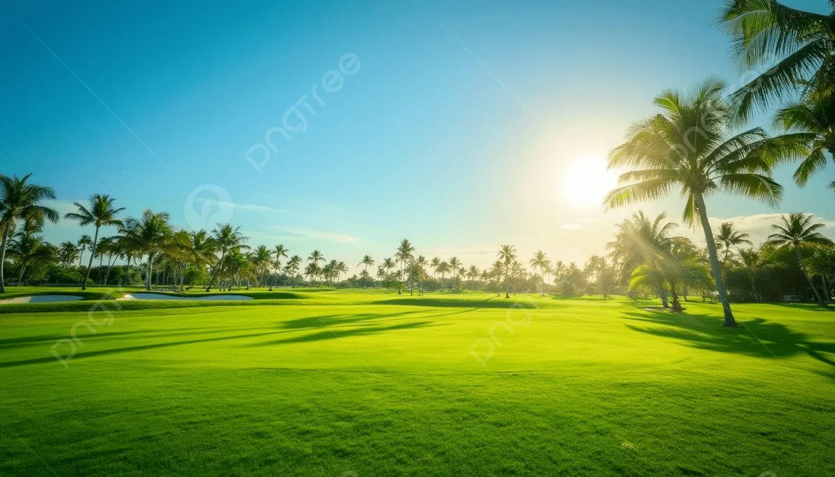 Lush green golf course fairway in Charlotte County, Florida with palm trees