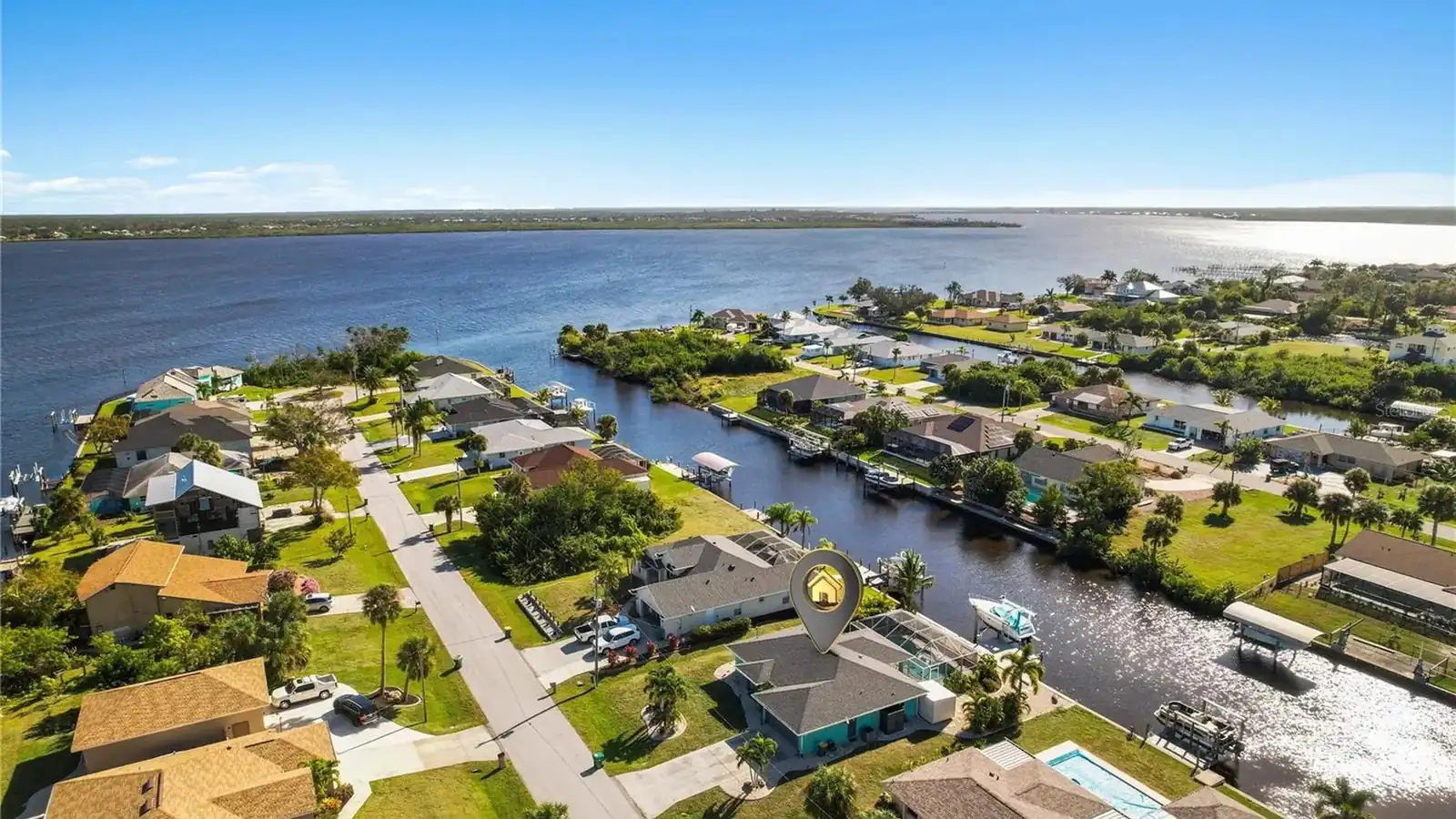 Aerial view of Charlotte County Florida waterfront homes and canals